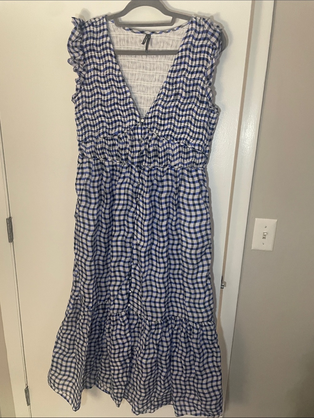 Anthropologie Blue and White Gingham Maxi Dress